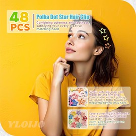48 Pcs Star Hair Clips 1.18" Meteal Polka Snap Hair Barrettes Multiple Colors Non Slip Metal Hair Accessories for Women Girl