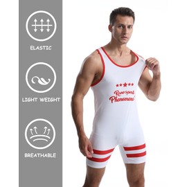 Men's Wrestling Suit Tight Sportswear One Piece Sleeveless Training Gym Weightlifting Bodysuit White Red L