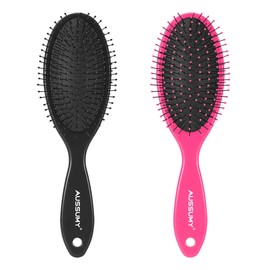 Air Cushion Detangling Hair Brush - 2 Pack Detangler Hairbrush with Ultra Soft Bristles for Effortless Tangle Removal - For Wet Dry Damaged Curly Hair for Women Men Boys Girls Kids - Black & Pink