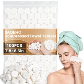 RAQEHO 100 Compressed Towel Tablets - Disposable Face Towel Washcloths Travel Towel Fast Drying Lightweight for Adult Camping Hiking Facial Mini Makeup Wipe Coin Tissues Travel Hotel Cleaning Supplies
