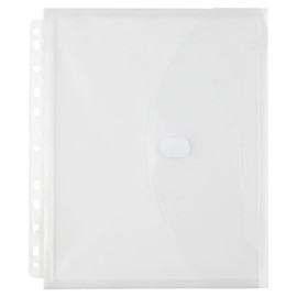 JAM PAPER Plastic 3 Hole Punch Binder Envelopes with Hook & Loop Closure - Letter Booklet - 9 1/2 x 11 1/2 with 1 Inch Expansion - Clear - 3/Pack