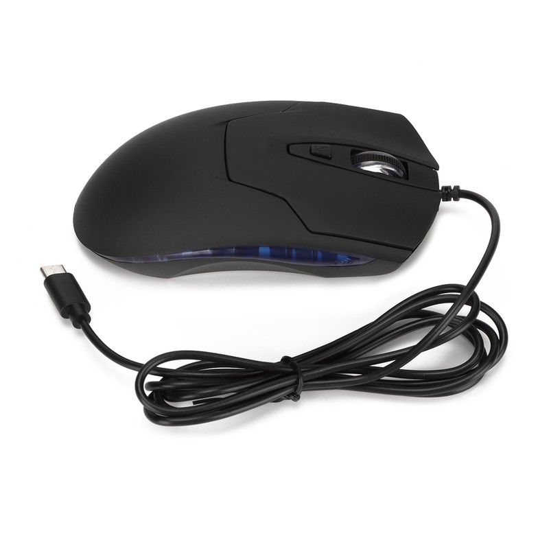 Wired Mouse Blue Backlit Type C Ergonomic Multimedia Keys Adjustable