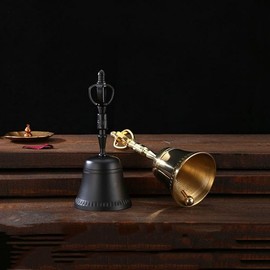 Classic Vintage Table Call Bell - Kitchen Handbell with Handle Church Black
