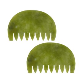Healifty Jade Stone Massage Comb, Pack of 2, Guasha Scalp Comb, Portable Gua Sha Scraping Massage Tool for Head Care (Olive Green), 9 x 5.8 x 0.3 cm, 121.0 g