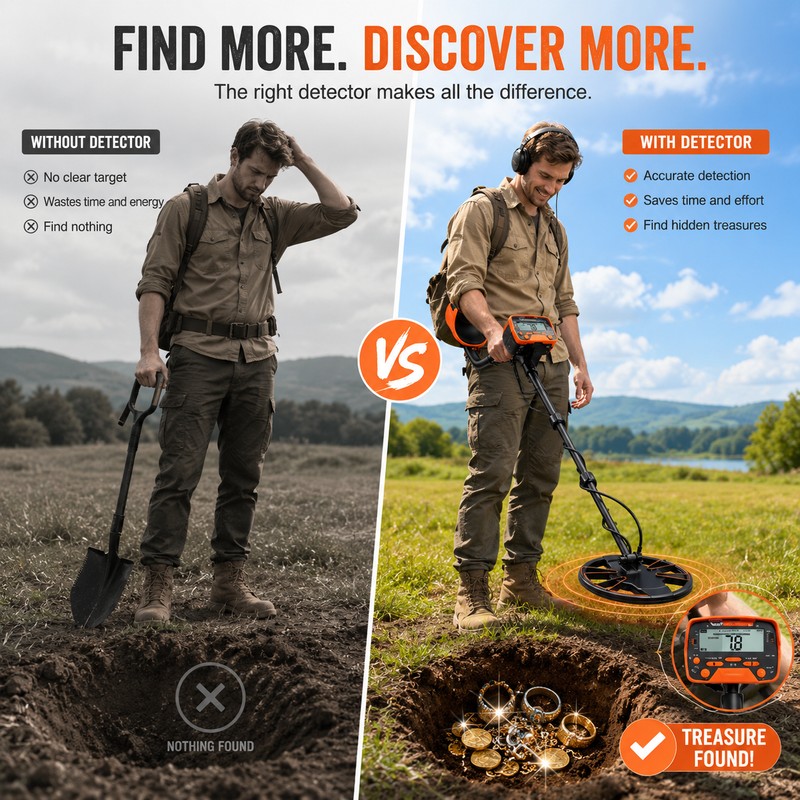 Metal Detector for Outdoor Treasure Hunting – 10-Inch Waterproof Coil