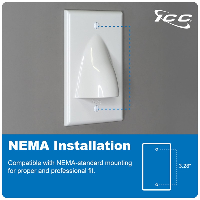 ICC Cable Pass-Through Wall Plate (1 Pack), Single Gang, ABS
