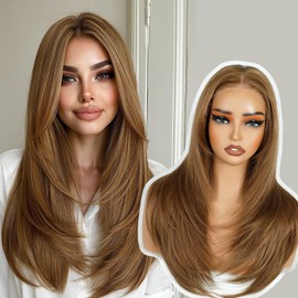 Joedir 20" Straight Layered 13x3 Glueless HD Lacefrontal Wigs Pre Plucked Natural Hairline High Temperature Synthetic Wigs For Women(Dirty Blonde Color/Golden Blonde)