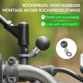 FANAUE Rückspiegel-Halterungskugel Kompatibel mit RAM Mounts B Größe 1" Kugel Doppelsockelarm,Mit 10mm Befestigungslöchern, TPU-Kugelkopf Rutschfestem Stoßdämpfendem Hauptkörper aus Aluminiumlegierung