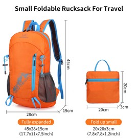 M MUNCASO 20L Lightweight Foldable Backpack, Small Hiking Backpack Travel Camping Outdoor Sports Backpack Packable Daypack, Waterproof & Wear-resistant Bags for Women Men (Orange)