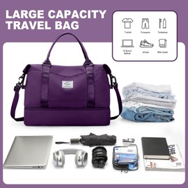 Large Weekend Overnight Bag Carry on Holdall for Women Travel Duffel Sport Gym Tote Mum Hospital Bags with Shoe Compartment 50L,P9-Dark Purple