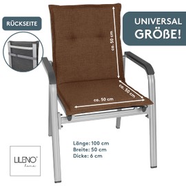 Lileno Home Garden Chair Cushions Set of 2 – Low Back in Brown – Comfortable Cushions as Seat Cushions for Garden Furniture – Chair Cushions for Garden Chairs and Folding Chairs