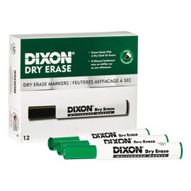 Dixon Dry Erase Markers, Wedge Tip, Green, 12-Pack (92104)