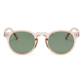 Gleyemor Fashion Polarized Round Sunglasses for Men Women Retro Vintage Acetate Frame Sunglasses (Champagne/G15 Green)