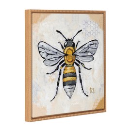 Kate and Laurel Sylvie Beaded Honeycomb Vintage Framed Canvas Wall Art by Mackenzie Nelson, 22x22 Beaded Natural, Cute Honey Bee Art for Wall