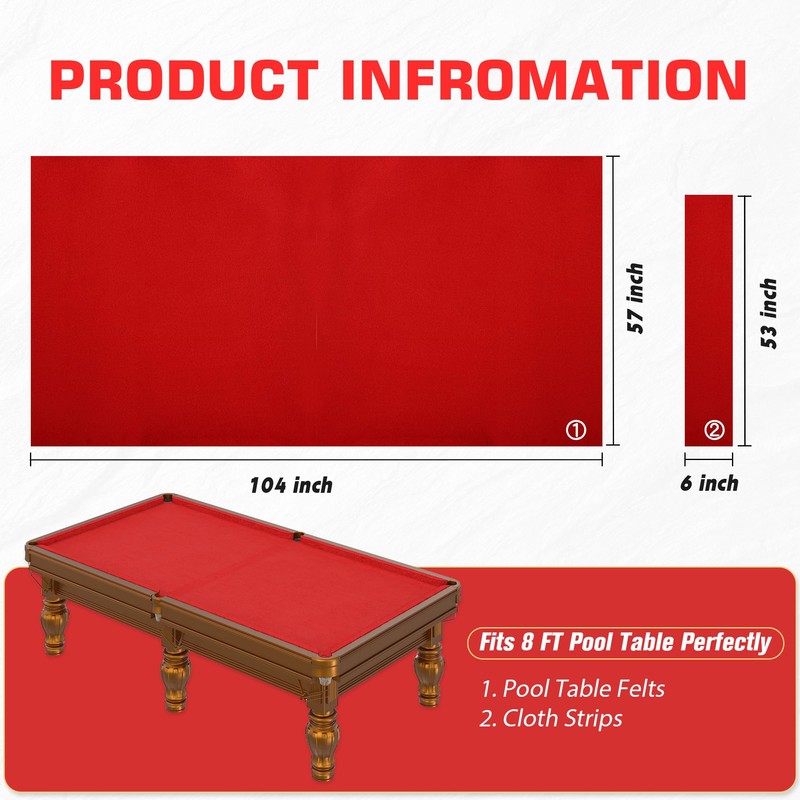 iEsstros 8FT Pool Table Felt Red 8ft Billiard Cloth with