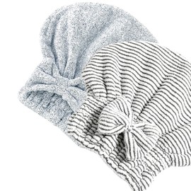 Jseng 2PC Bamboo Fiber Hair Drying Caps, Large Hair Wrap Towels, Extrame Soft & Ultra Absorbent, Thick Fluffy Fast Drying for Girls and Women