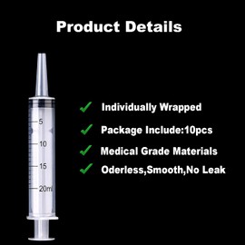 Gufastoe Pack of 10 20 ml Sterile Syringes without Needles with Cap, for Small Pet Feeding, Industrial Precision Application