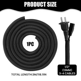 Cable Protection Tube for Pets, Self-Closing Braided Cable Protector, Cable Tubes 3 Metres, 12.7 mm, Cable Protection, Cable Management, Protects Cables from Chewing by Dogs and Cats, Black