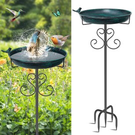 ODSNANIE Metal Bird Bath for Outside, 40 Inch Tall Vintage Freestanding Birdbaths Bowl with Bird Statue, Sturdy 5-Pronged Base Birdfeeder for Outdoors Garden Patio Yard Lawn Decor (Vintage Green)