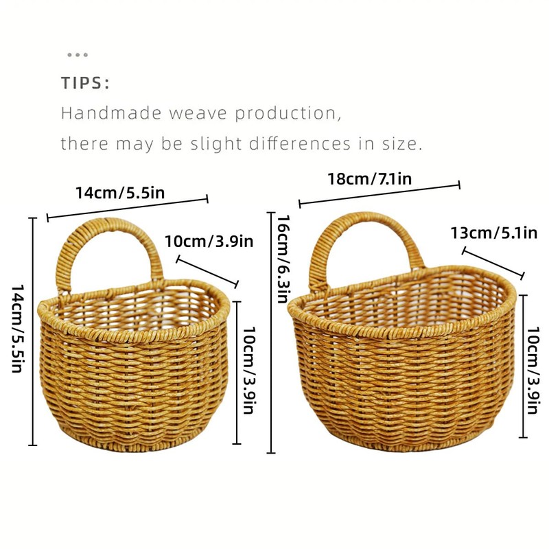 AIMALL 1pcs Elegant Handcrafted Woven Rattan Wall-Mounted Baskets, Multifunctional Storage
