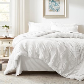 Zzlpp Full Comforter Set 7 Pieces, White Seersucker Bed in a Bag with Comforter and Sheets, All Season Bedding Sets with 1 Comforter, 2 Pillow Shams, 2 Pillowcases, 1 Flat Sheet, 1 Fitted Sheet
