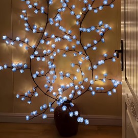 Cherry Blossoms Willow Vine Wall Decoration - 48 LEDs Fairy Lights Wall Decoration with Remote Control, 8 Modes, Timer, Willow Vine Tree Lights for Bedroom Decoration, Christmas Decorations (Blue
