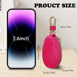 AdiStylinno Car Key Fob Case, Multi-Functional Car Key Case with Zipper Car Key Fob Holder for Women Men (Rose Red)