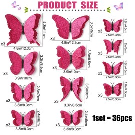 LiveGallery 36pcs Removable 3D Double Side Wings Butterfly Wall Stickers DIY Glittering Twinkle Butterflies Wall Decals Butterfly Wall Art Decor Decoration for Home Kids Bedroom Nursery (Red)