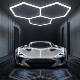 ALLYES LED Hexagon Garage Light, Honeycomb LED Ceiling Lights, 15360LM 5000K 128W, DIY Splicing Hex Ceiling Wall Decor Lights, for Workshop Basement Gym Warehouse Bar Barbershop