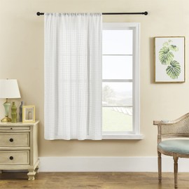 ele ELEOPTION Roman Tie-up Blind Curtain Sheer Seersucker Window Voile Tier Curtain for Bedroom, Living Room, Kitchen, Small Window (White, 80x120cm)