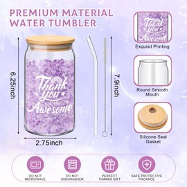 Funnymoom 7 Pcs Employee Appreciation Gift for Women Thank You Gift May You Be Proud Journal Makeup Bag Glass Tumbler Socks Ballpoint Pen Keychain for Women Coworker Teacher Employee Nurse(Purple)