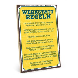 TypeStoff Wooden Sign with Saying - Workshop Rules - Vintage Look with Quote Gift and Decoration (Size: 19.5 x 28.2 cm).
