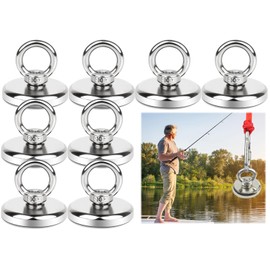 Pack of 8 Neodymium Magnets Extra Strong 45 kg Large Magnetic Fishing 32 mm Magnets Strong, Super Strong Fishing Magnet with Lifting Rings and Screw Hole for Suitable Magnet Fishing in Home, Workshop,