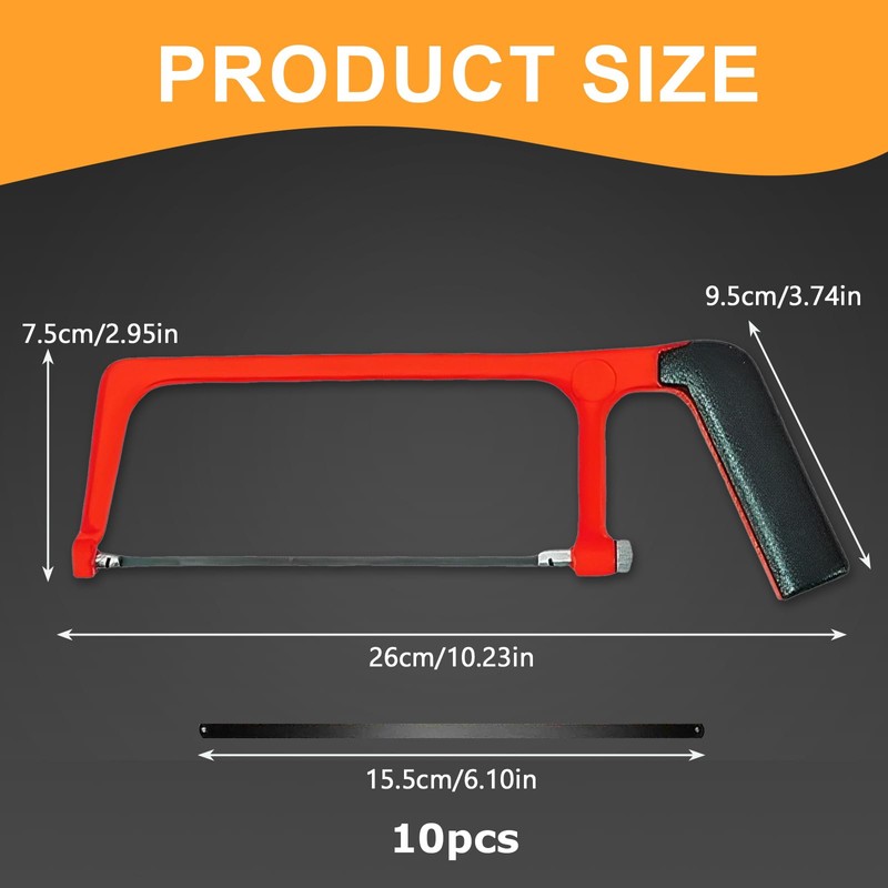 Small Hacksaw Set with 10 Exchangeable Blades, Red Black Adjustable