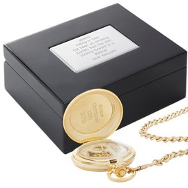 THINGS REMEMBERED Engraved Brushed Gold Skeleton Pocket Watch and Box (Free Customization)