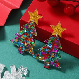 Christmas Earrings Colourful Acrylic Earrings Christmas Tree Earrings for Women Christmas Holiday Earrings Christmas Jewelry Gifts for Women (colour-02)