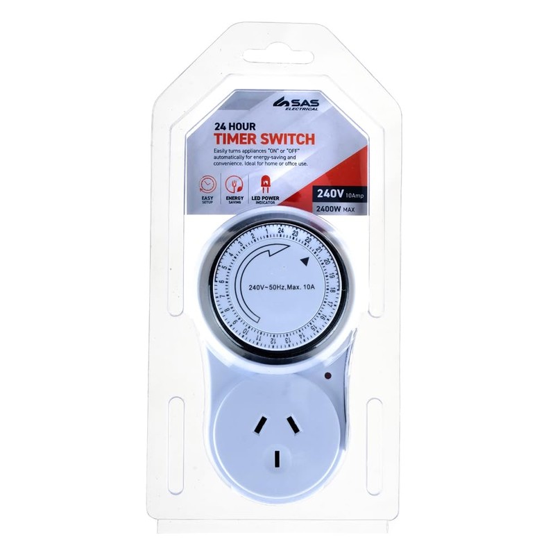 SAS Electrical 240V 10A 24-Hour Timer, White, 120 x 70