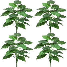 Artificial Faux Alocasia Tree Leave Plants - 4PCS 28'' Tall Fake Alocasia Leaf Plant Indoor Outdoor, Large Faux Floor Plant for Living Room Bathroom Bedroom Plants Decor, Farmhouse Home House Decor