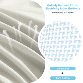 Grounding Sheets 12% Pure Silver Fiber 88% Organic Cotton Superior Earthing Fitted Sheet 400 Threads Earth Connected Bed Sheet with Long Grounding Cord and Tester Pen (King 75"x 80"x 15" Off-White)