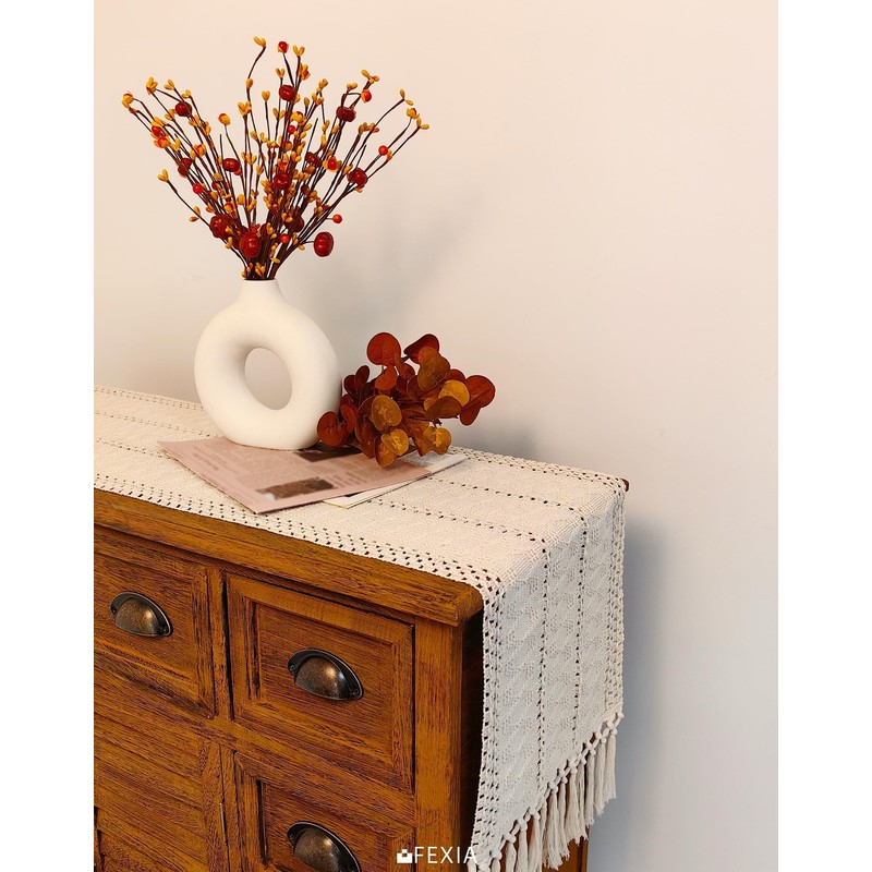 FEXIA Boho Macrame Table Runner with Tassels 48 Inches Long