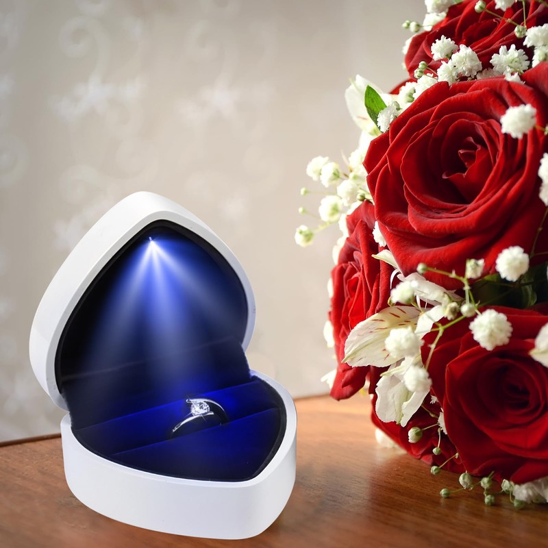 PRETTI Ring Box with Light Heart Shaped Velvet Ring Box