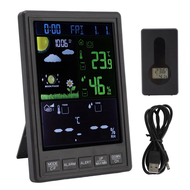 Weather Stations Wireless Indoor Outdoor Color Display Black 3 Channels