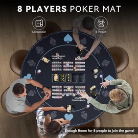 AQQA 47-Inch Round Poker Table Mat with Hand Rankings - Waterproof & Durable Texas Hold'em Mat, Foldable Poker Game Mat for Home Games, Tournaments, Card Nights (Foldable Design)