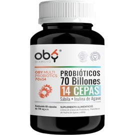 Probioticos 70 Billones de 14 Cepas + Prebioticos Inulina de Agave + Sabila | Probioticos Mujer y Hombre | OBY MULTI Probiotics 70 billones (60 capsulas)