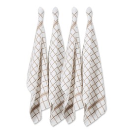 DII Basic Terry Collection Windowpane Dishtowel Set, 16x26, Stone, 4 Count