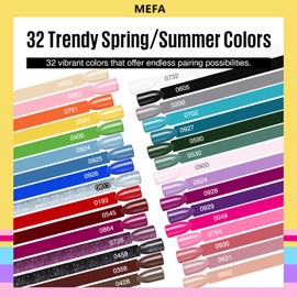 MEFA 35 Pcs Gel Nail Polish Set, 32 Colors Spring Collection Gel Nail Polish Kit with Base Coat No Wipe Glossy&Matte Top Coat Pink Green Nail Art Manicure DIY Home Gifts for Women Girls