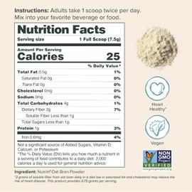 Nutrim Oat Bran Powder with 750mg Beta Glucan per Serving - Easy-Mix Soluble Fiber for Cholesterol Management & Immune Support - Heart Healthy, Non-GMO & Vegan Oatmeal (60 Servings 2 Pack)