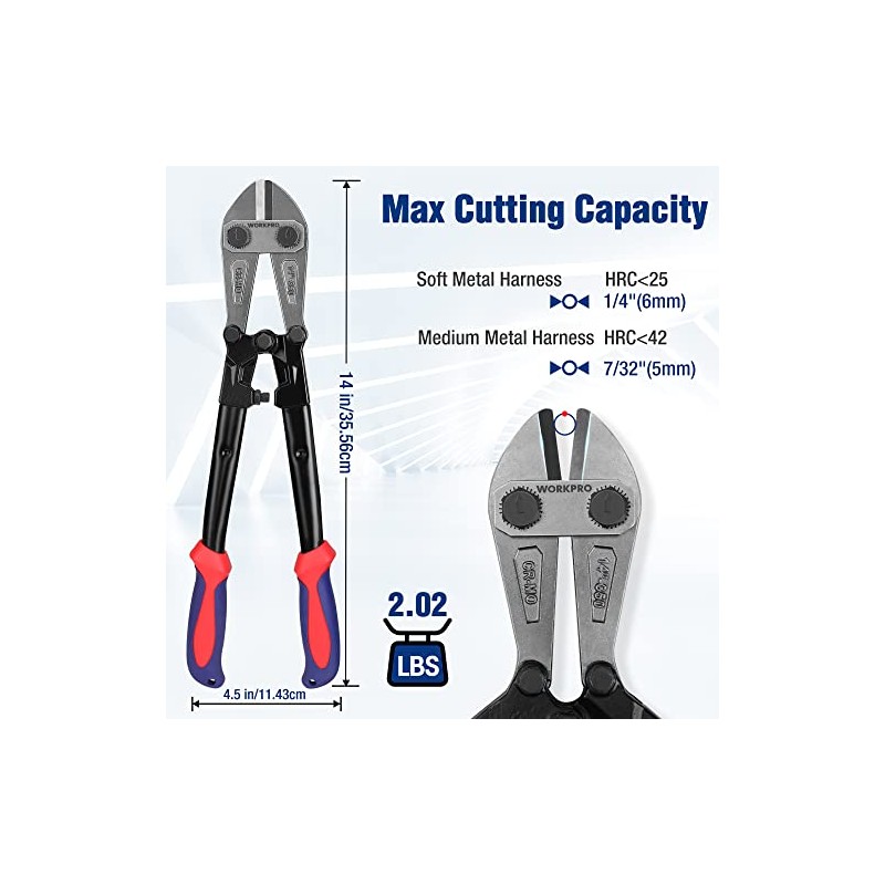 WORKPRO W017004A Bolt Cutter, Bi-Material Handle with Soft Rubber Grip,
