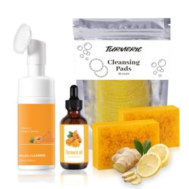 Kit Cuidado Facial Cúrcuma Piezas Limpiador Cepillo Discos Exfoliantes Jabón Aceite Natural Piel