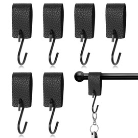 Pack of 6 S Hooks with Leather Loop, Coat Hooks, Metal Hooks, Vintage Hooks for Hanging (Black)